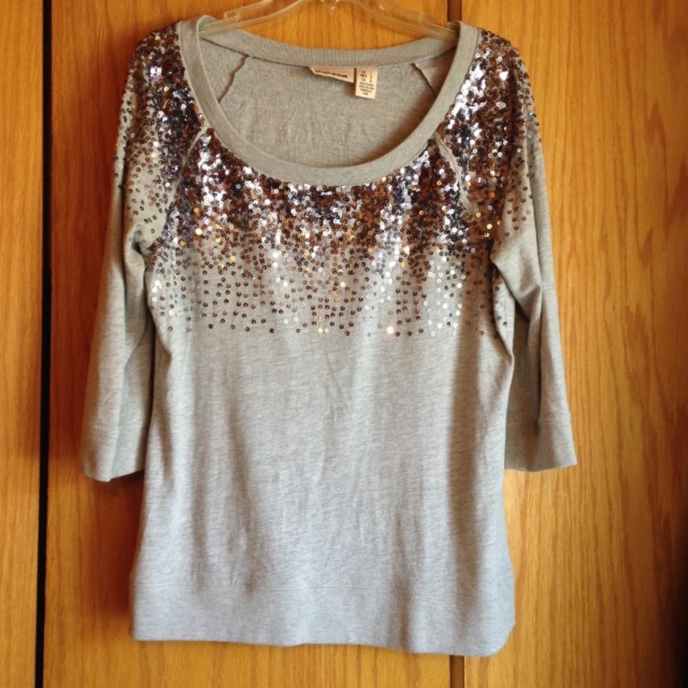 DKNY Sequin Grey Sweater Top L